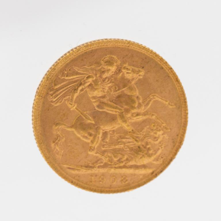Guldmynt Edward VII Storbritannien 1908.