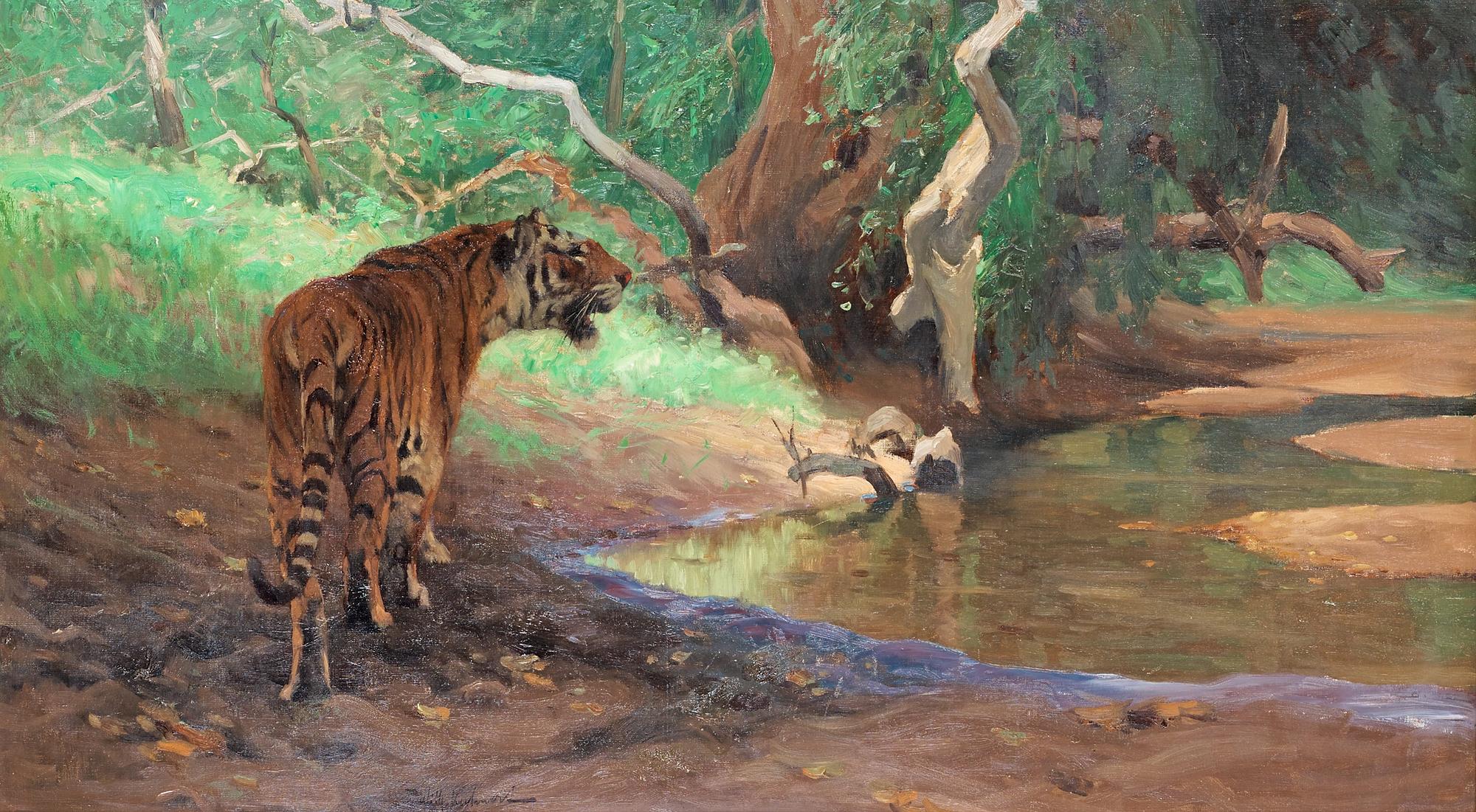 Wilhelm Kuhnert, "Tiger am Dschungelbach".
