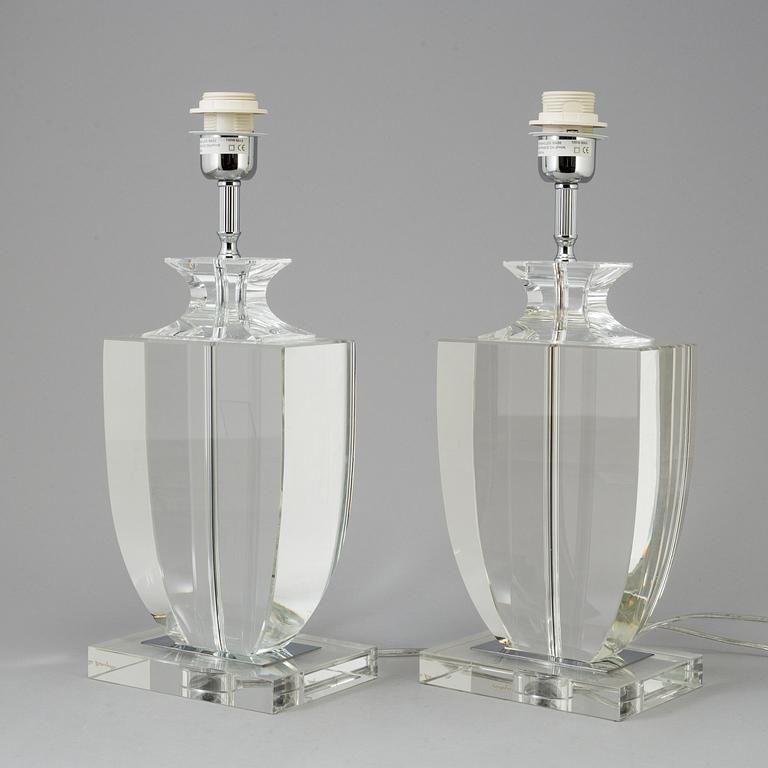 A pair of glass table lamps from Le Dauphin, France, 20th century.