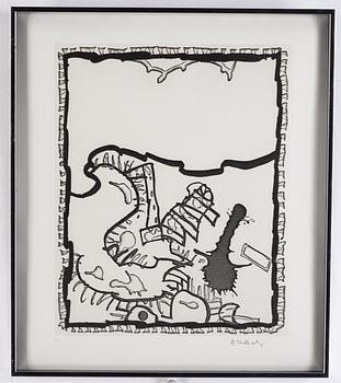 Pierre Alechinsky,  etsning & linoliumsnitt, 1989, signerad 2/125.