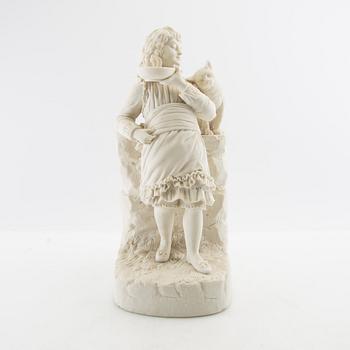 Dekorativ skulptur Flicka med katt biskvi 1900-tal.