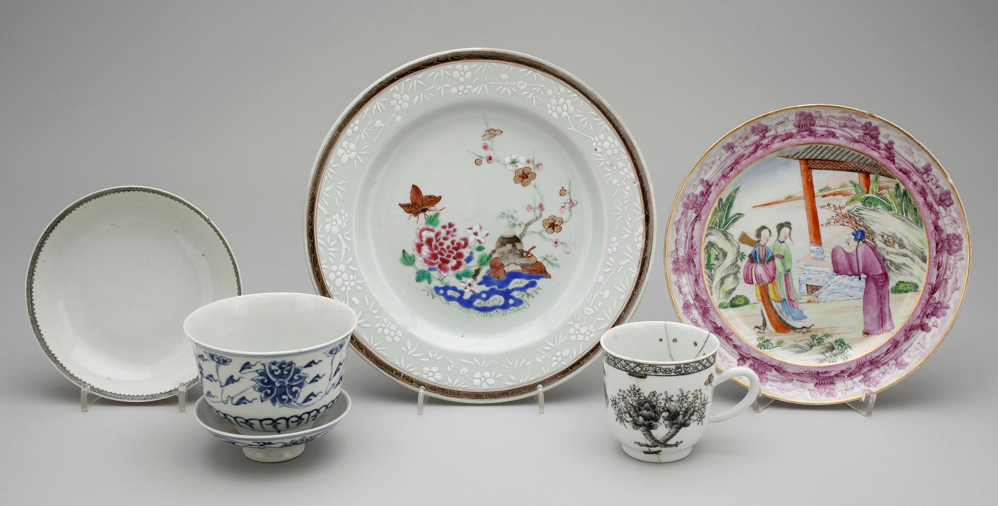 PARTI PORSLIN, 5 delar, Kina, bla 1700-tal.