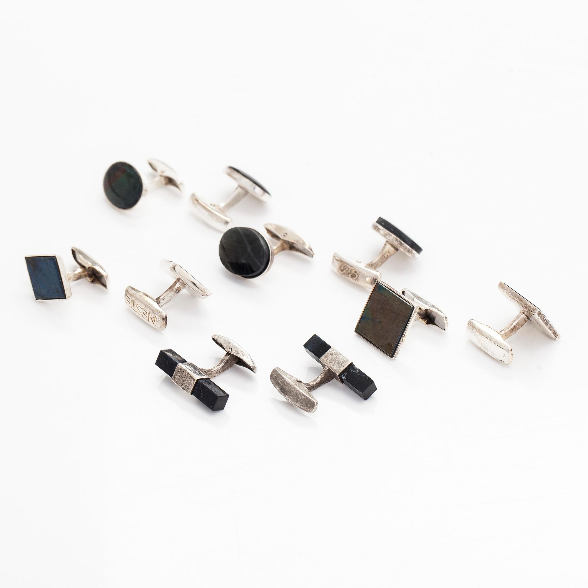Cufflinks, 5 pairs, spectrolite, silver, Finland.