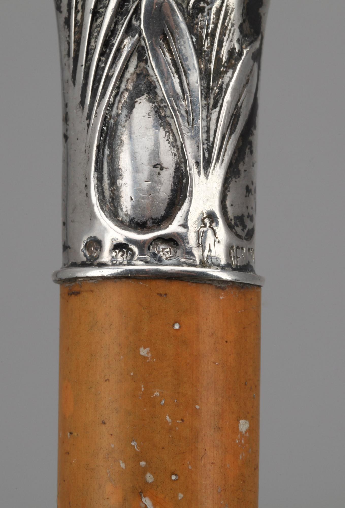 PARASOLLHANDTAG, silver, jugend, tidigt 1900-tal.