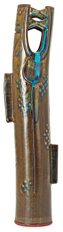 A Wilhelm Kåge 'Farsta' stoneware vase in the shape of a 'dragon fish', Gustavsberg studio 1955.
