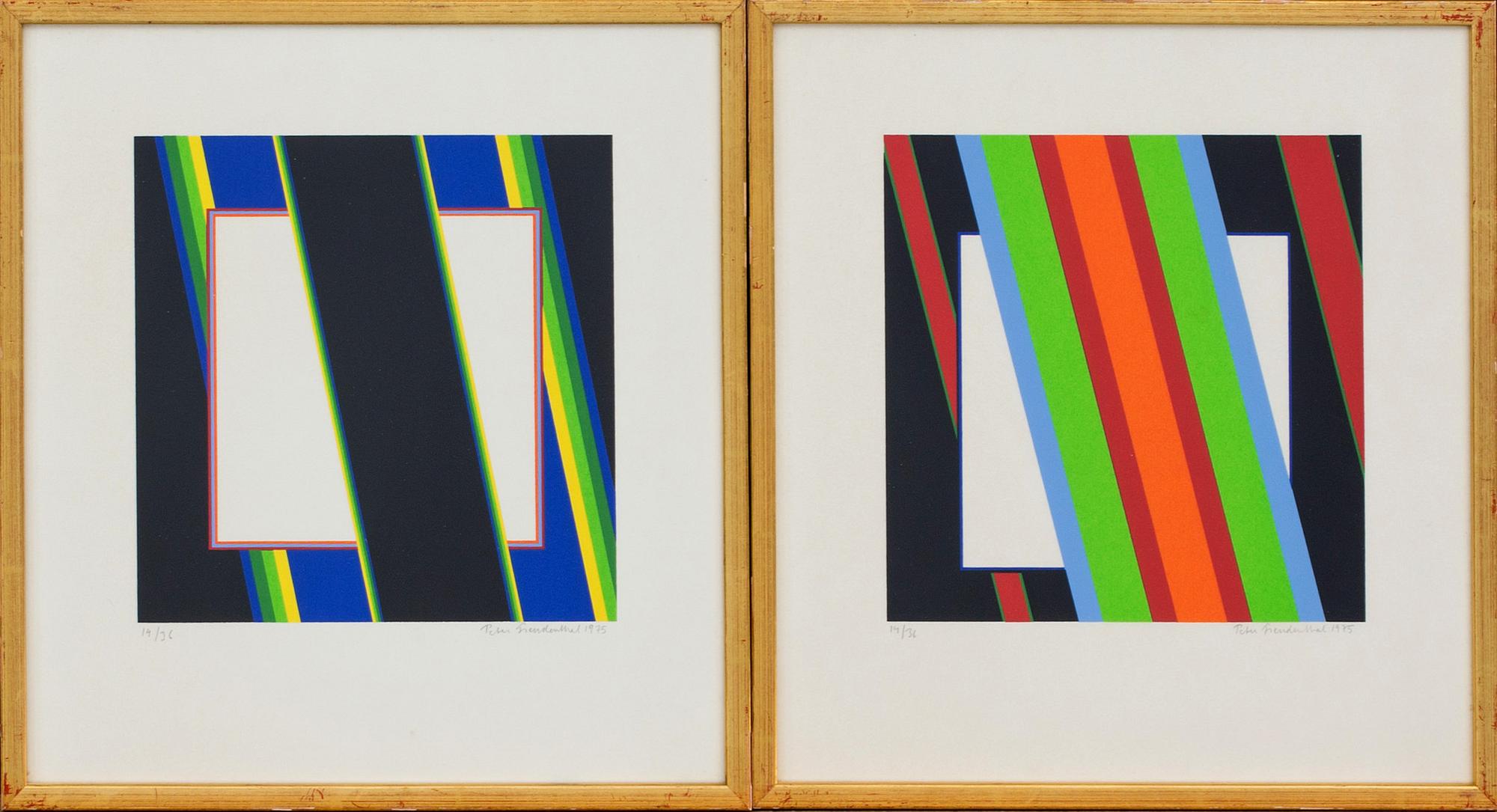 THREE PETER FREUDENTHAL, COLOURED PRINTS signed, dated 1975 and numbered 14/36.
