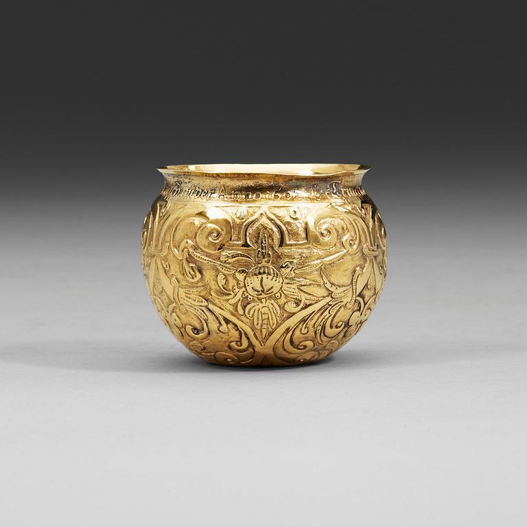 A German late 16th century/early 17th century silver-gilt tumbler, Lorenz Ott, Nürnberg (1587-1632).