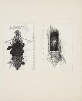 Carl Larsson, two drawings, signed C.L, Indian ink and hightening white mounted on cardboard.