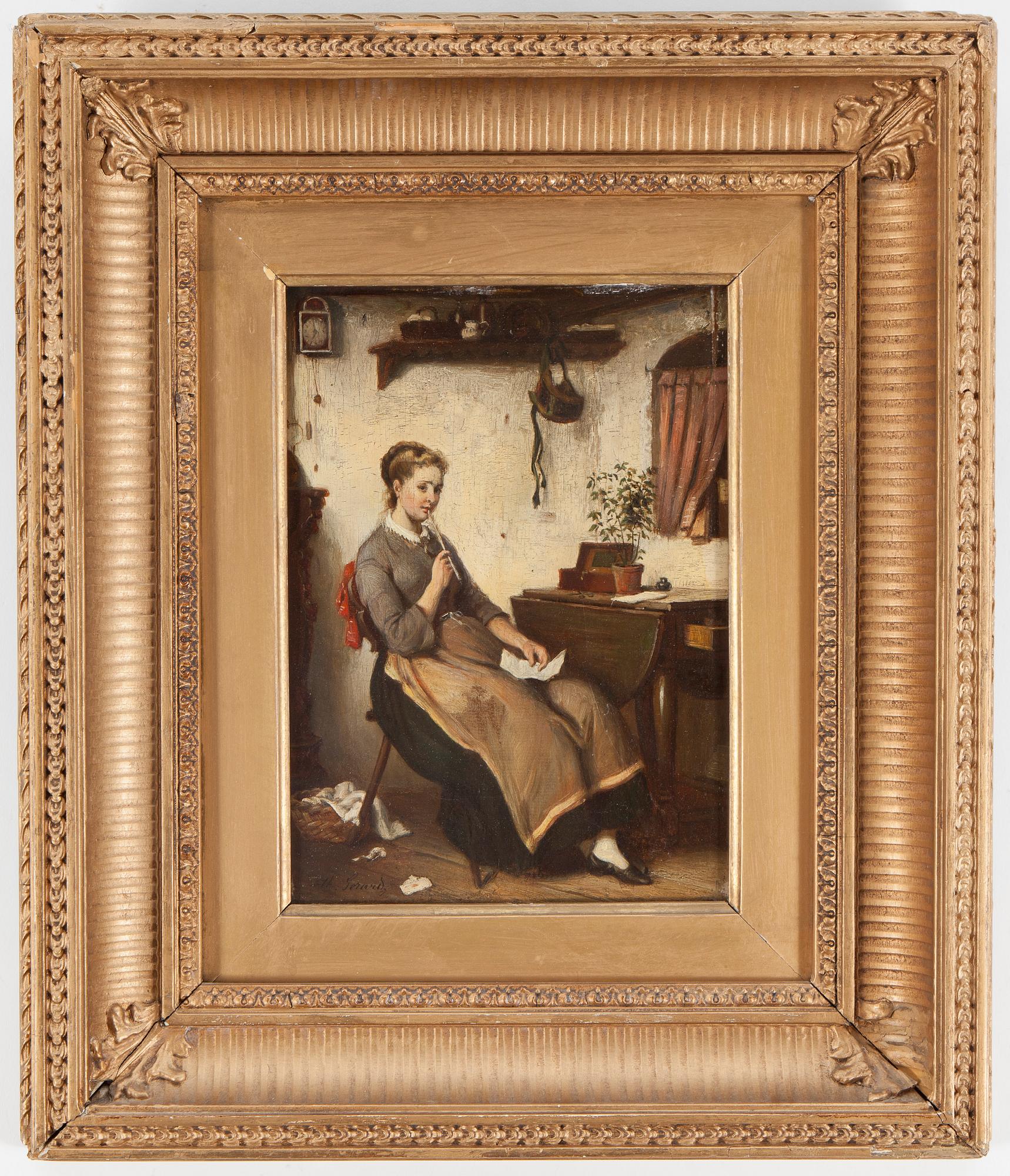 OKÄND KONSTNÄR, olja på pannå, 1800-talets andra hälft. Något otydligt signerad H Gerard.