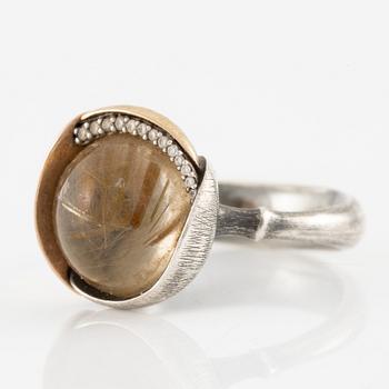 Charlotte Lynggaard, Ole Lyngaard, ring, "Lotus" silver and gilded with rutilated quartz and brilliant-cut diamonds.