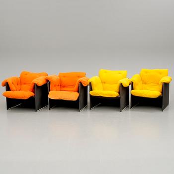 FÅTÖLJER, 4 stycken, troligen Danmark, 1970-tal.