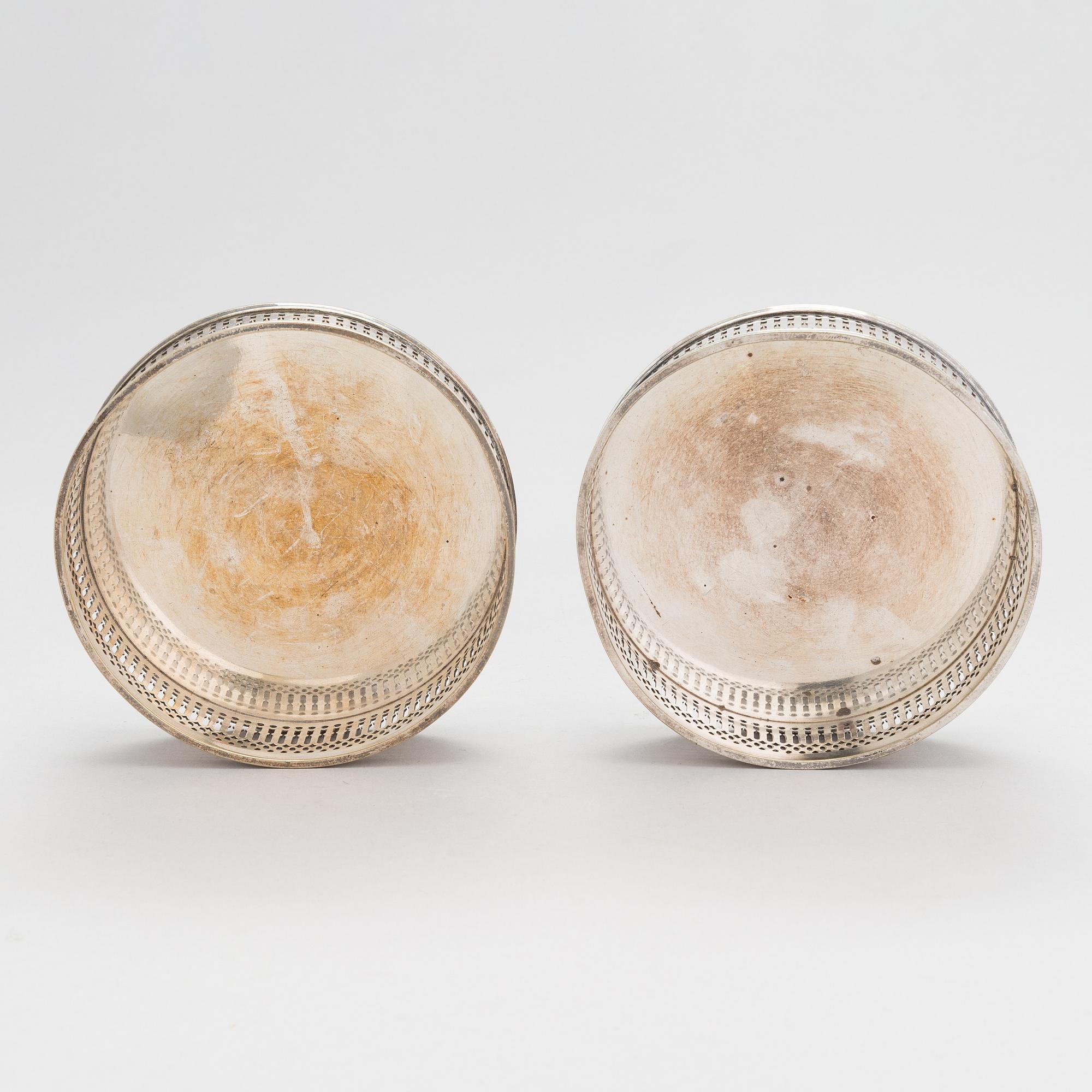 A pair of Russian silver-plated wine coasters, maker's mark of Aleksandr Katch, late 19th century.