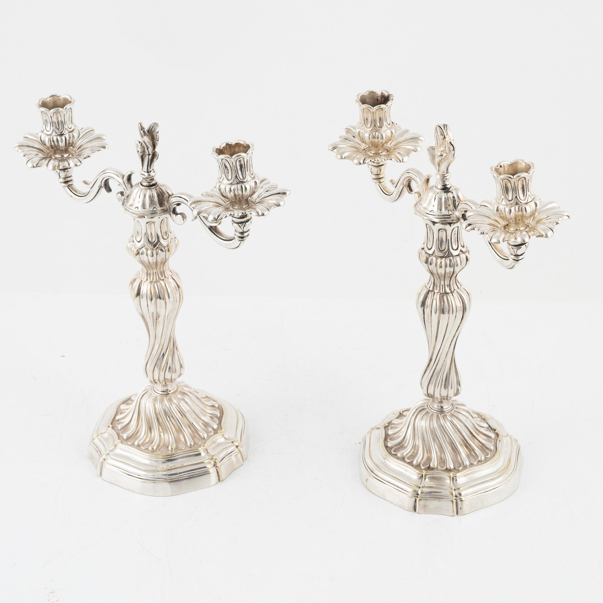 A pair of silverplated candelabras, Louis XV, 18th Century.