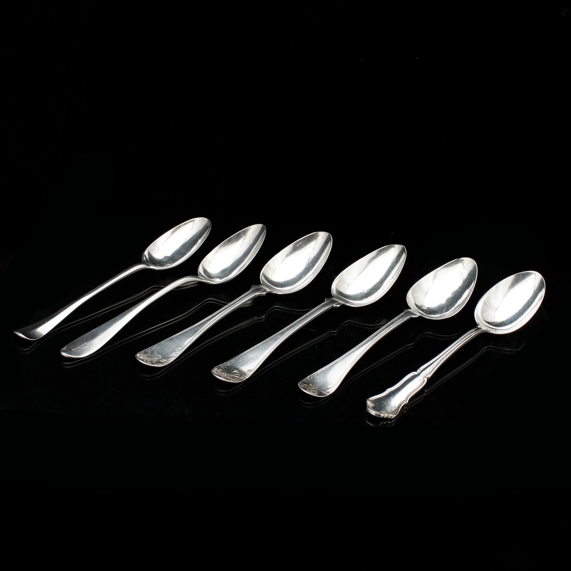 MATSKEDAR, 6 st, silver, bland annat P.E Sundberg, 1852. Vikt ca 360 gram.