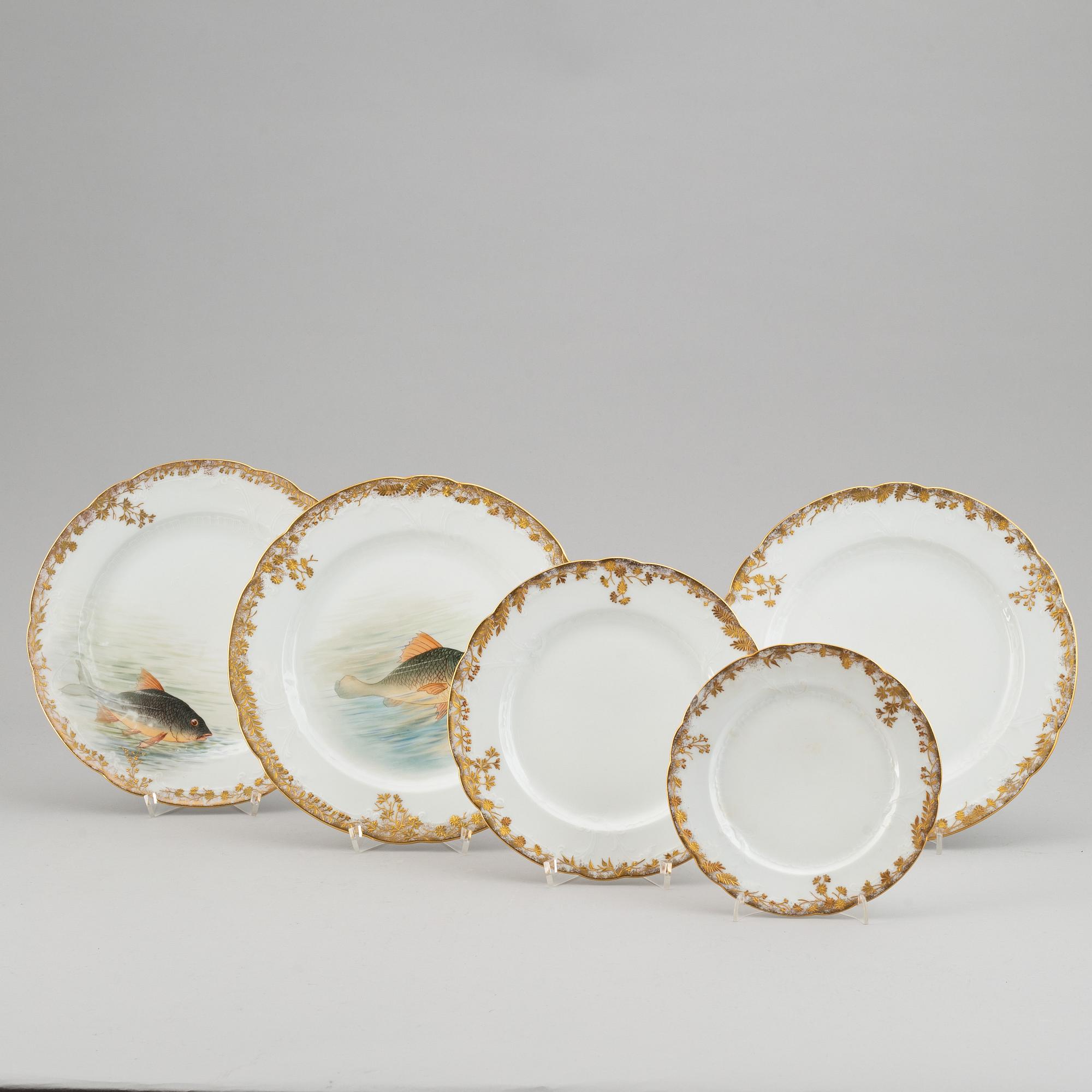 A 66 piece Pirkenhammer porcelain gilt edge dinner service, 1893 - 1918.