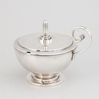 A Swedish silver plated sugar bowl with lid, CG Hallberg, probably designed by Sylvia Stave.