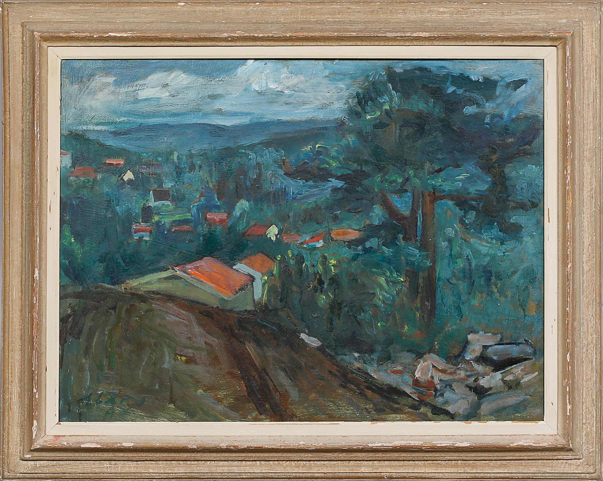 OKÄND KONSTNÄR, olja på pannå, otydligt signerad, omkring 1900-talets mitt.