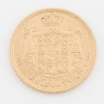 Gold coin Christian X Denmark, 10 kroner 1917.