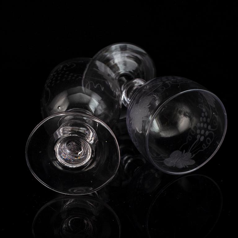 Six similar wine glasses, mid 19th century.