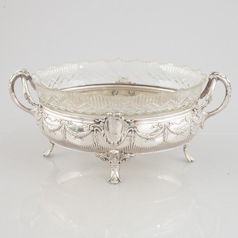 A silver and glass jardinière, C.G. Hallberg, Stockholm, Sweden, the year 1900.