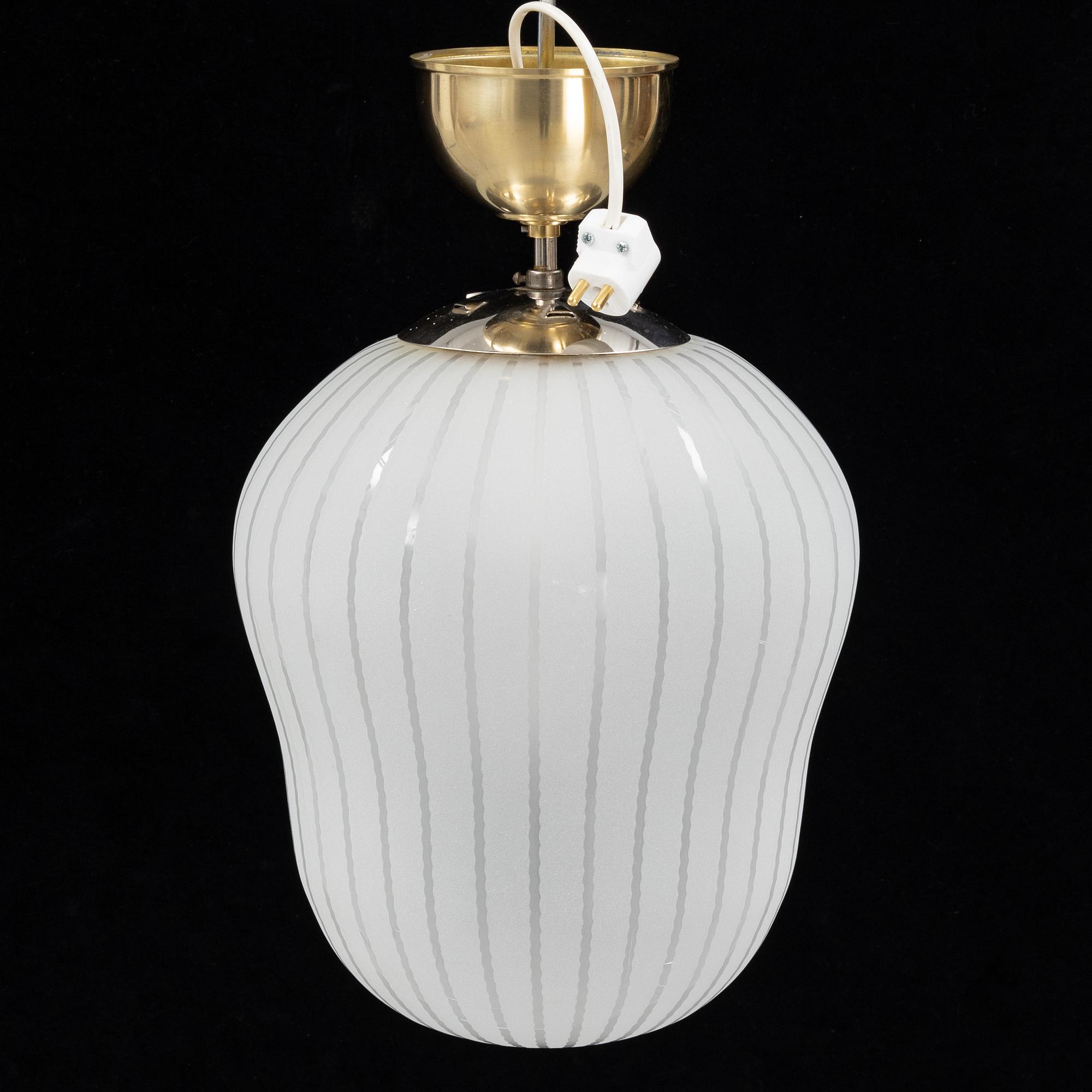 A Swedish Modern glass and brass ceiling light, Orrefors, 1940's.