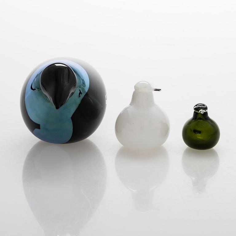 Oiva Toikka, Glasfåglar, 3 st, glas. Signerade O Toikka Nuutajärvi Notsjö.