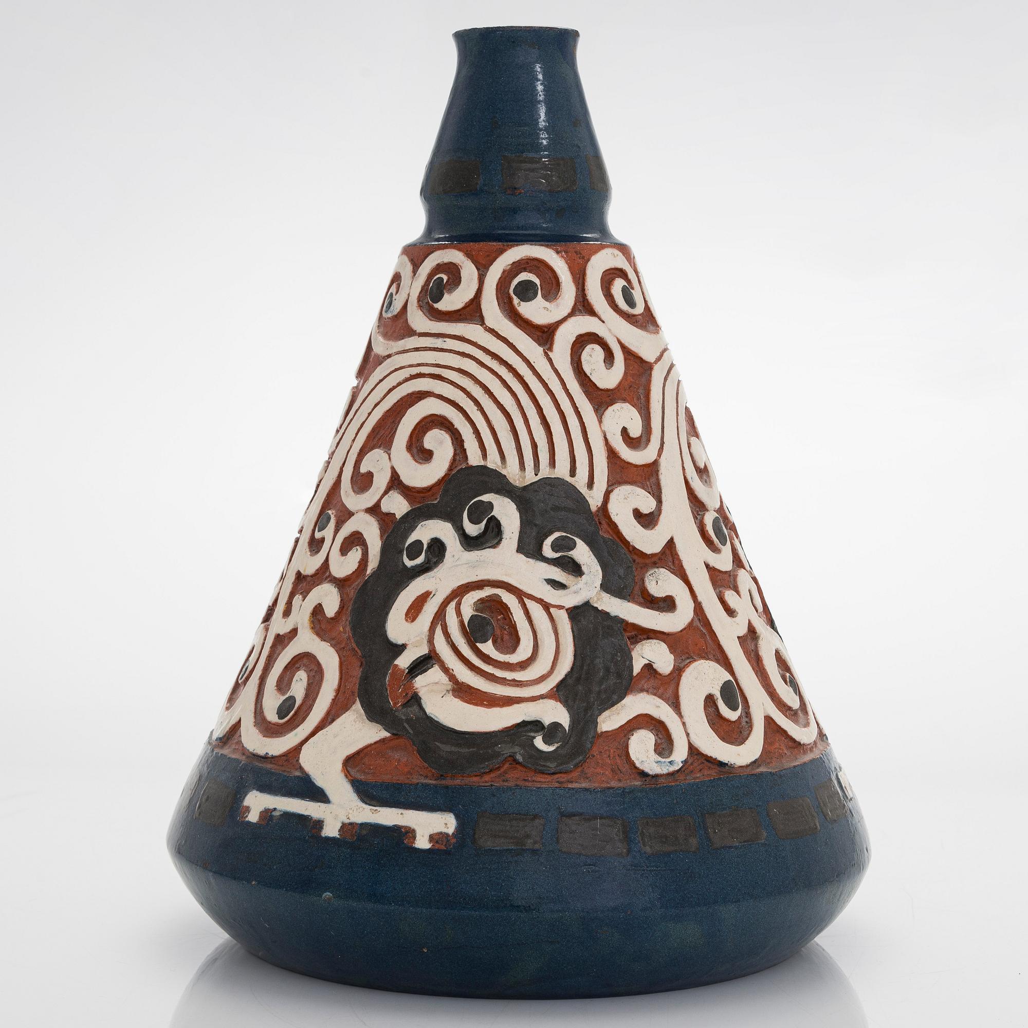 Sigrid Wickström-Paaer, a red clay vase signed SW and dated 1908.
