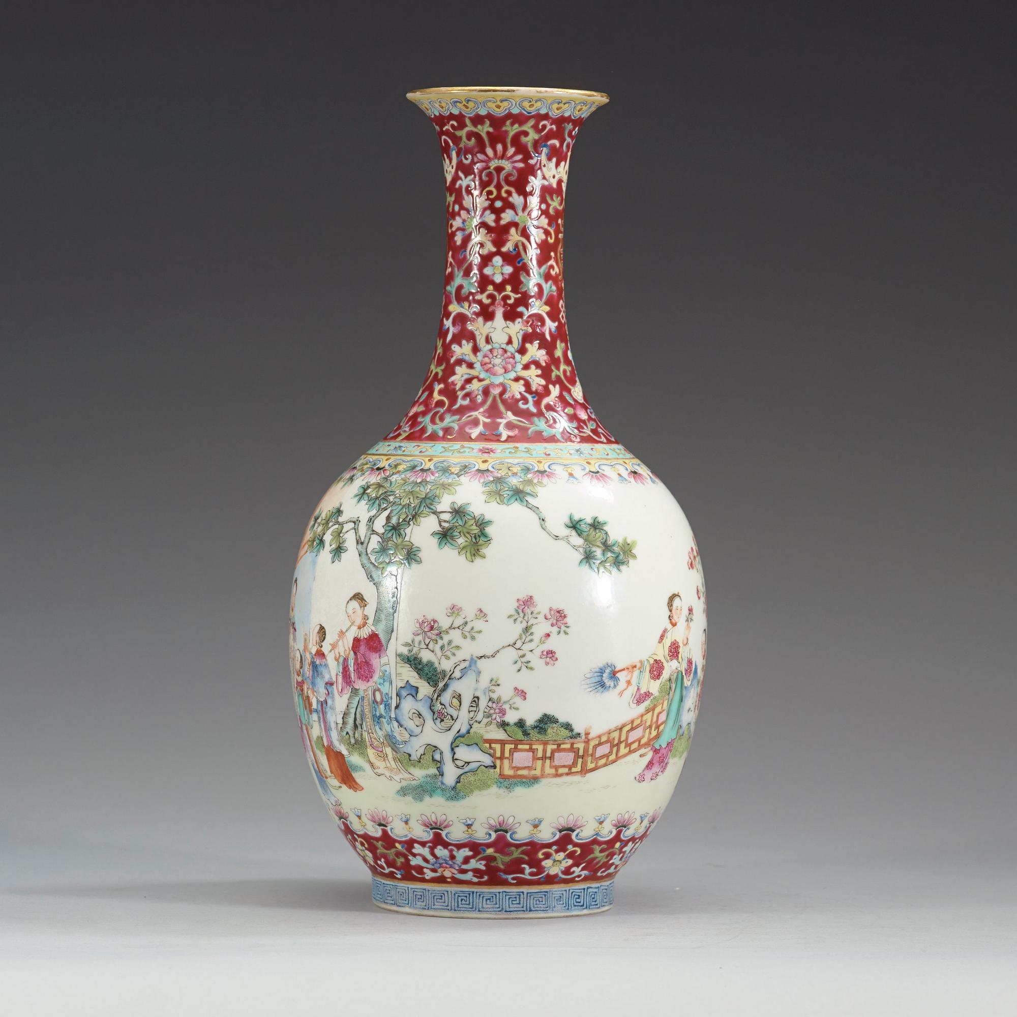 A famille rose vase, China, presumably Republic, 20th Century, with Qianlong sealmark.