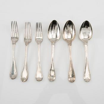 Cutlery 11 pcs spoons and 6 pcs forks similar silver 19th century.