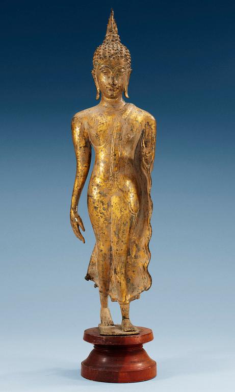 A gilt bronze figure of Buddha, Thailand, 19th Century.