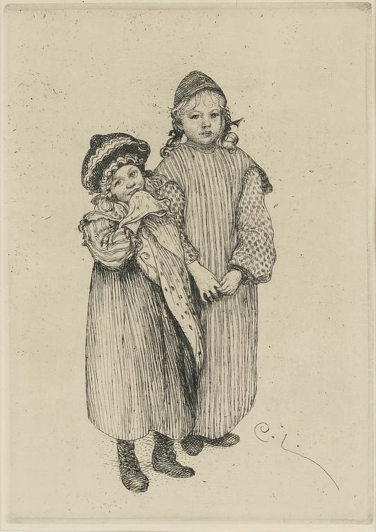 CARL LARSSON, etching, signed C.L. in the plate. Executed 1912. "The children of Hellberg the Carpenter".