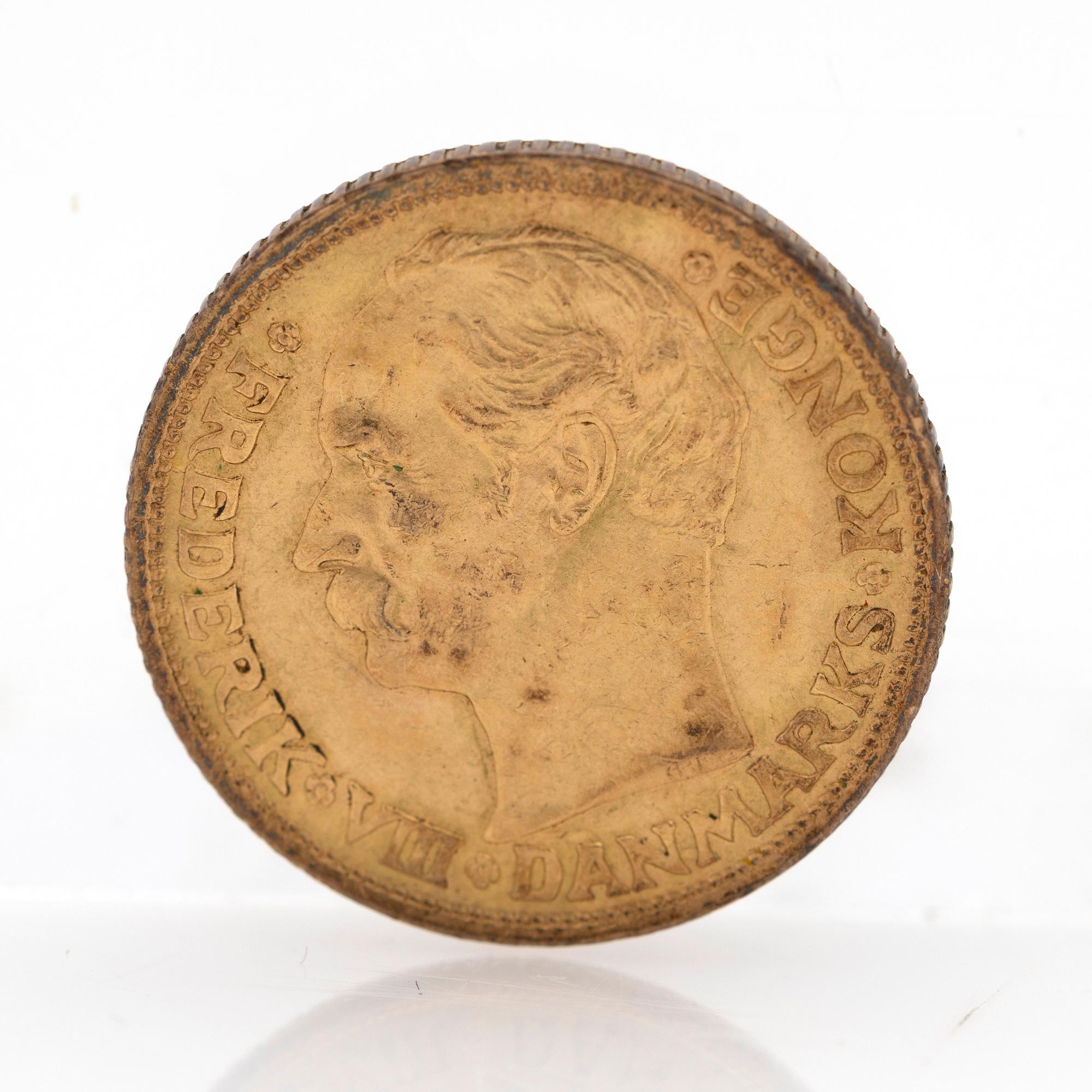 Gold coin, Frederik VIII, Denmark, 1909.