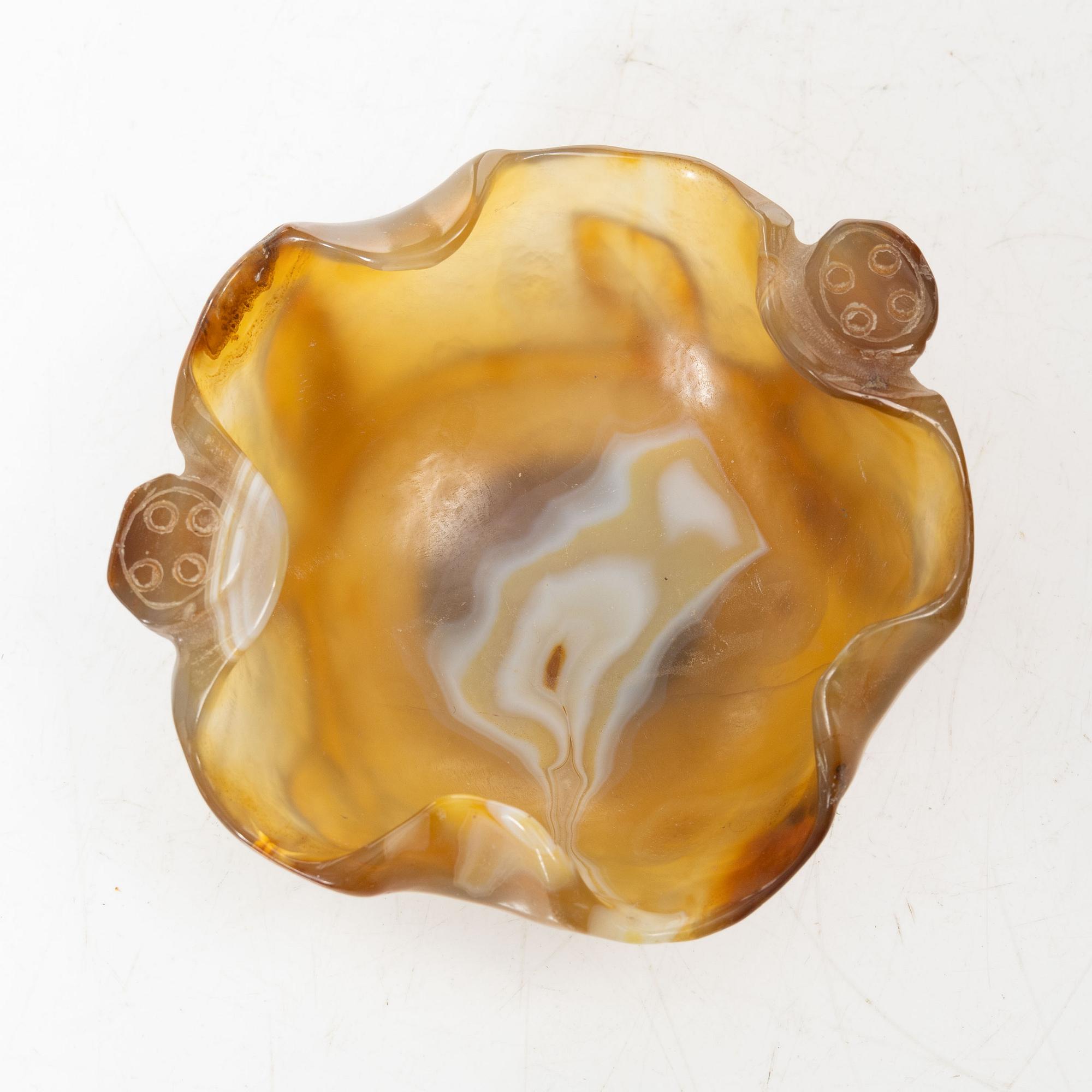 A Chinese agate 'lotus' bowl / brush washer, 20th century.