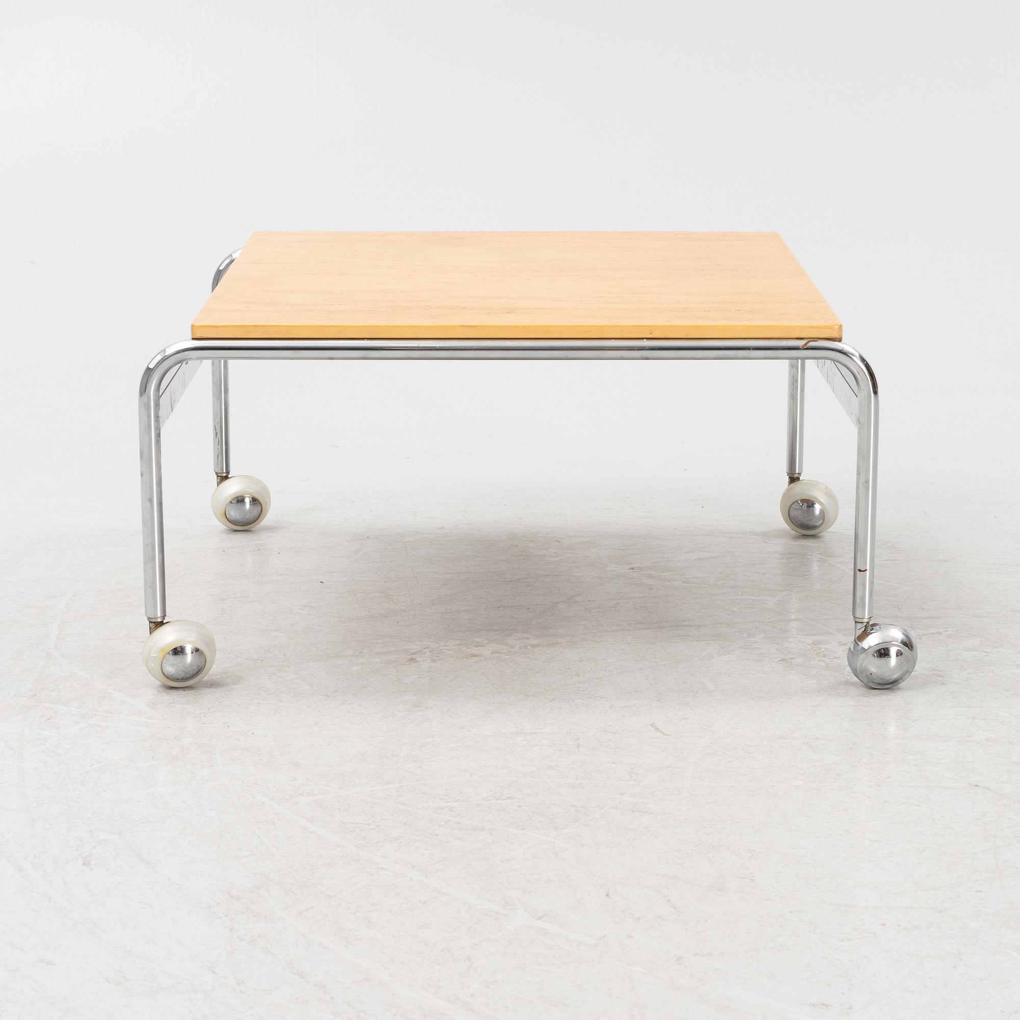 Bruno Mathsson, a birch and chrome 'Karin' coffee table.