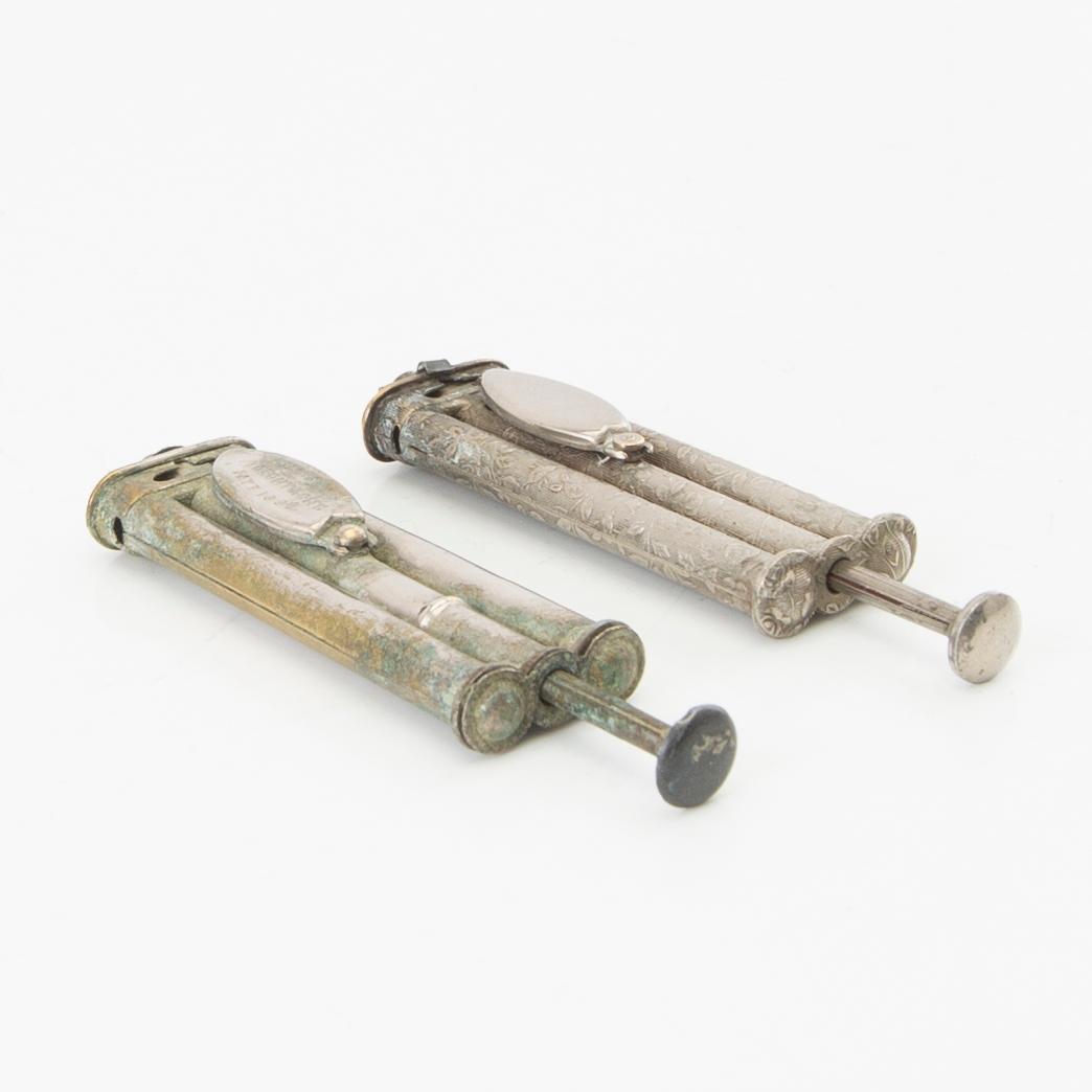 Foley & Ruse lighters, 2 pcs "Pellet match lighter", Canada circa 1888.