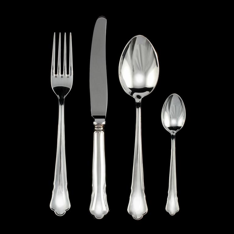 BESTICKSERVIS, 48 delar, silver, "Chippendale", GEWE, Eskilstuna, sent 1900-tal. Vikt ca 1980 g.