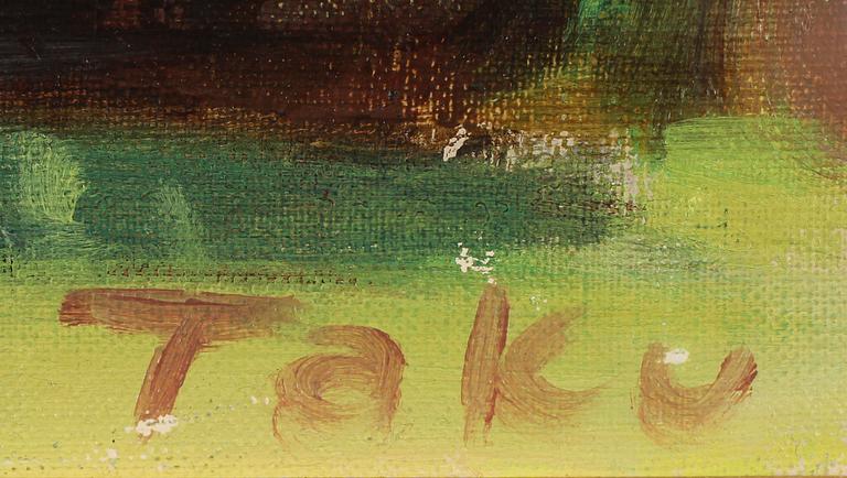 OKÄND KONSTNÄR, olja på duk, signerad Taku, sannolikt Japan.