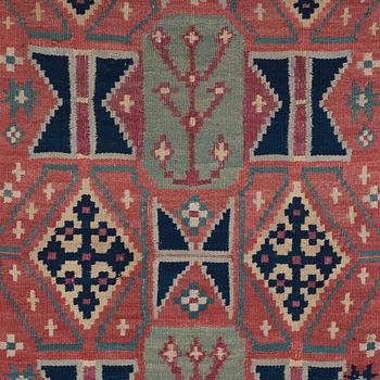 A CARRIAGE CUSHION, "Träd och timglas", double interlocked tapestry, ca 101,5 x 50,5 cm, Scania, Sweden,