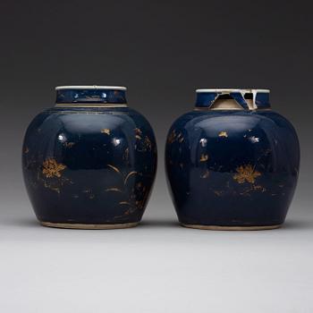 A pair of powder blue jars with covers, Qing dynasty Qianlong 1736-95.