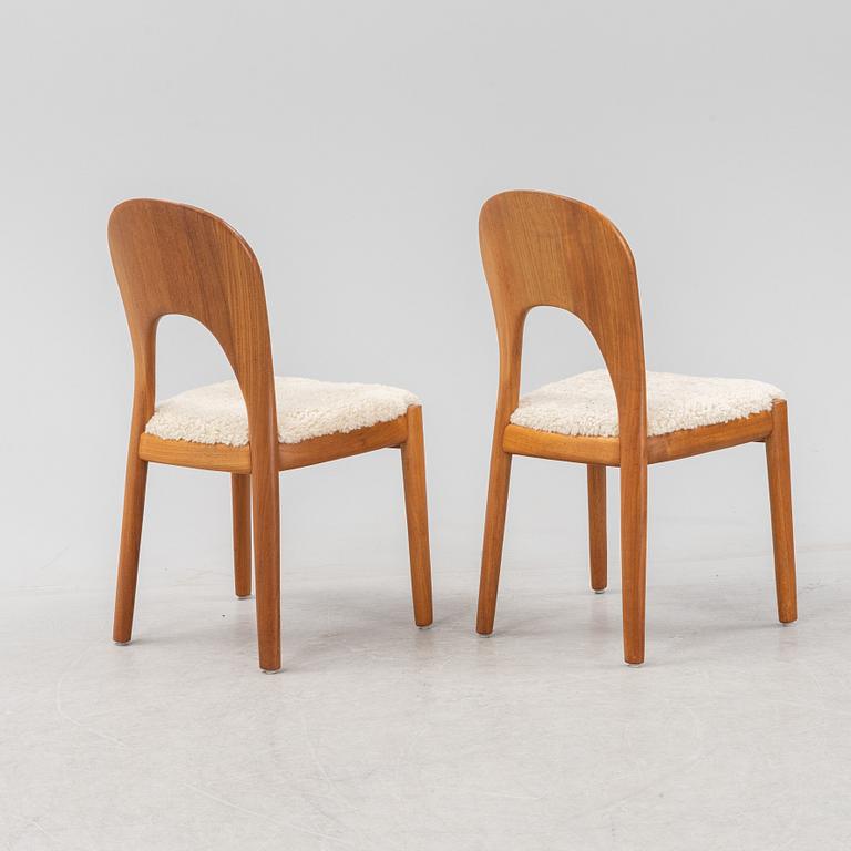 A set of six teak dining chairs upholstered in new sheep skin by Niels Koefoed, Denmark, 1960's.