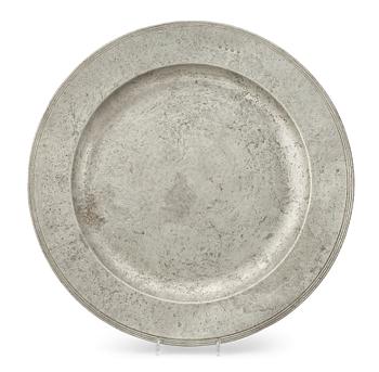 An English 17th century pewter charger by Nicholas Kelk (London 1638-1688).