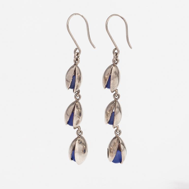 Elis Kauppi, A pair of silver and chalcedony earrings. Kupittaan kulta, Turku.
