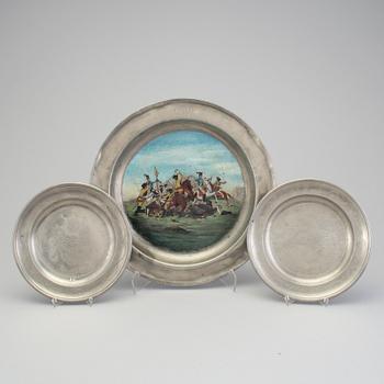 TENNFAT, 3 st. Otydliga stämplar, troligen Tyskland, 1700-tal/1800-talets början.