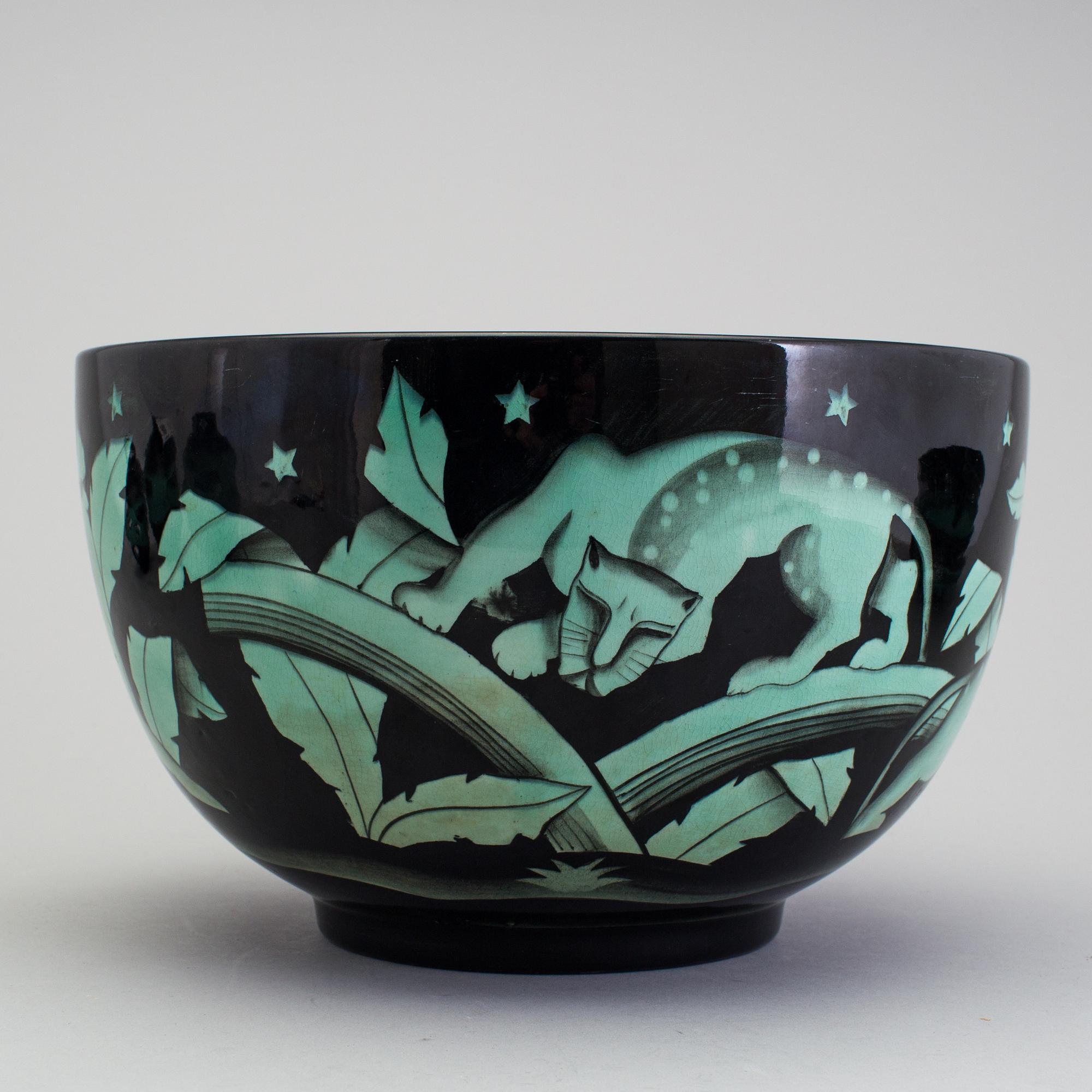 ILSE CLAESSON, "Serie V", bålskål, flintgods. Rörstrand 1930-tal.