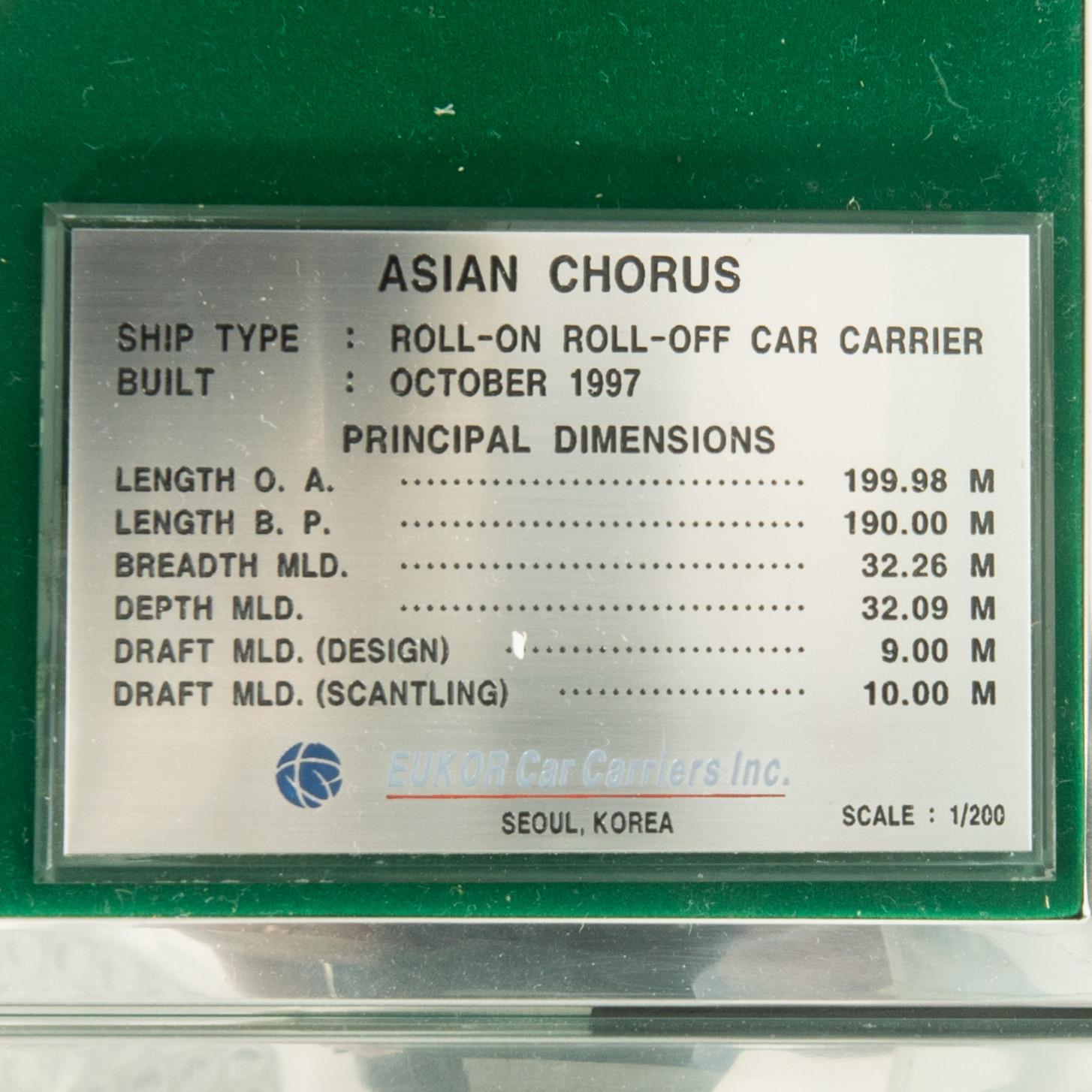 Ship model, "Asian chorus" Eukor car carriers inc Korea 1997.