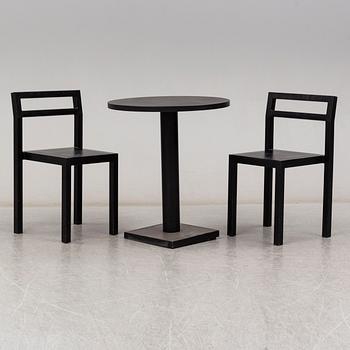 BORIS BERLIN/POUL CHRISTIANSEN, a 'Non' table with two chairs by Komplot design for Källmo.