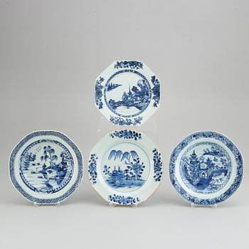 Four blue and white plates, Qing dynasty, Qianlong (1736-95).