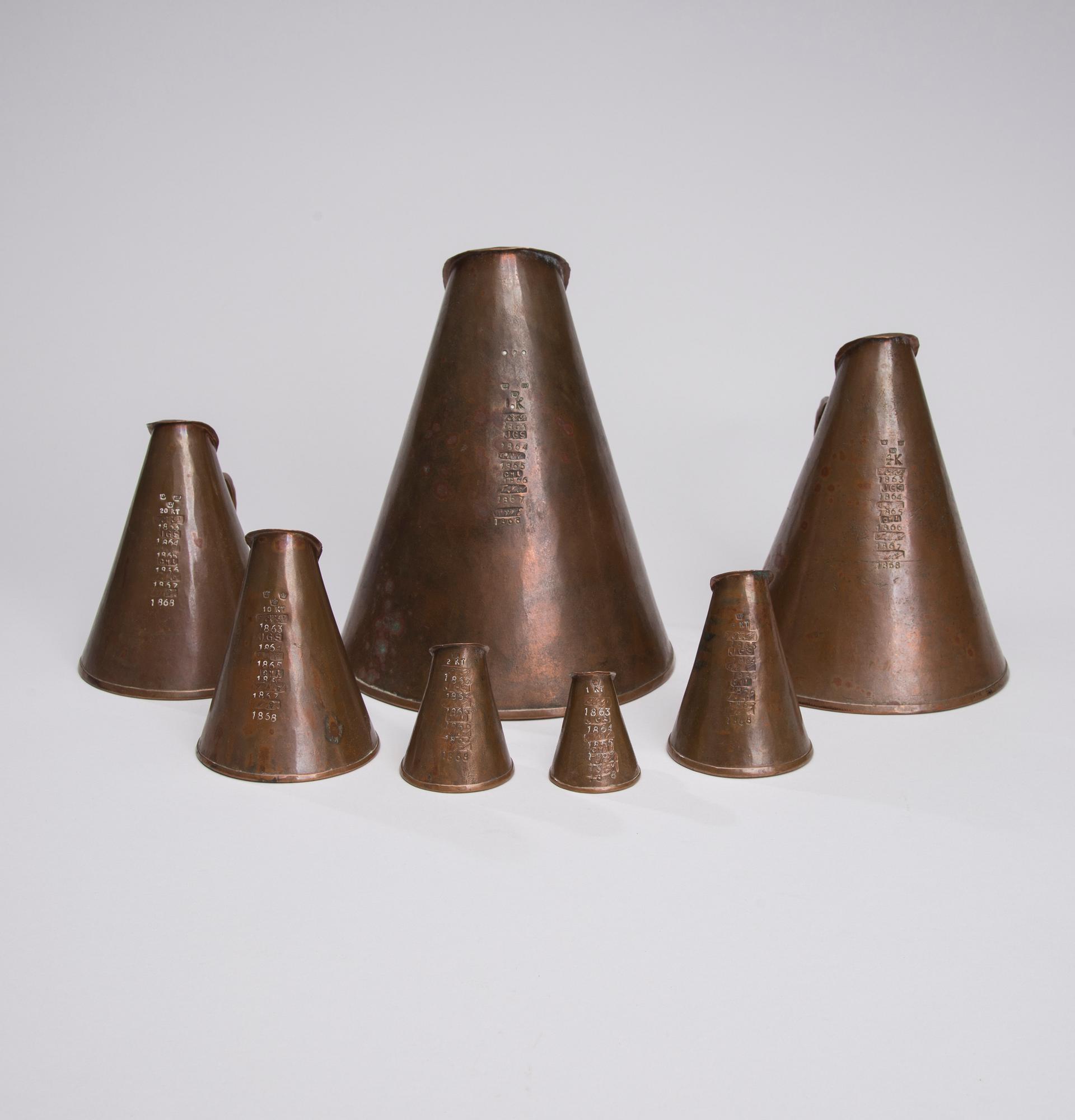 MÅLKÄRL, 7 st, koppar, svenska stämplar, 1900-tal.