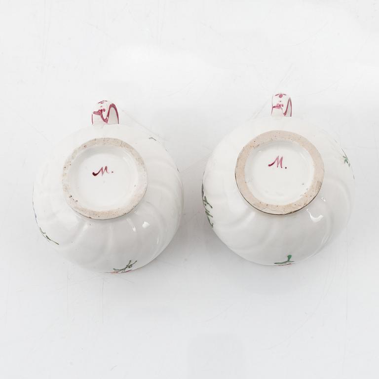 Two Marieberg soft paste custard cups with covers, 18th Century.