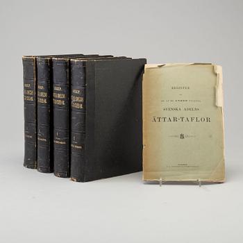 BOOKS, four volumes, 'Svenska Adelns Ättar-taflor', Gabriel Anrep, Norstedt, Stockholm, 1858-64.